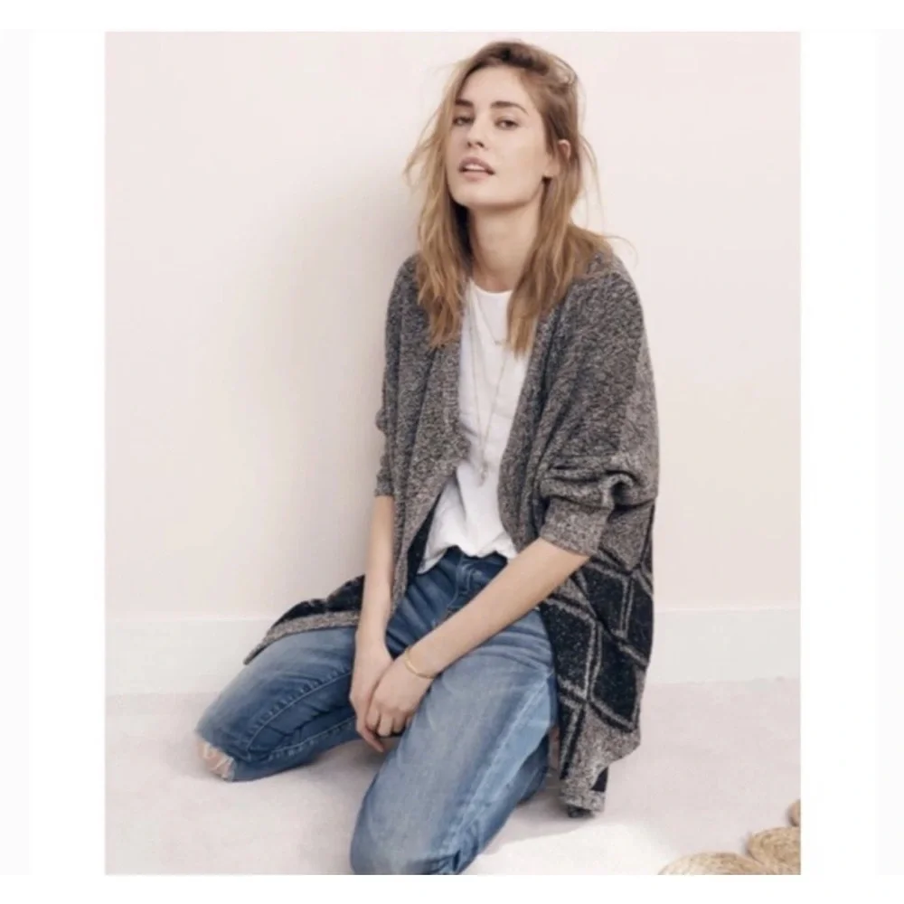Madewell All Angles Open Front Sweater Gray Drapey Oversized Boho Size M/L